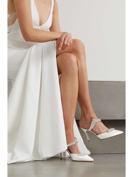 Manolo Blahnik Shoes - Manolo Blahnik White Lurum 90 crystal-embellished satin mules